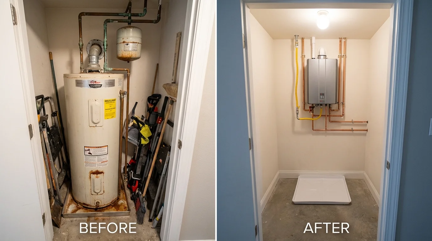 Tank water heater versus wall-mounted tankless unit comparison for Norco, LA homeowners