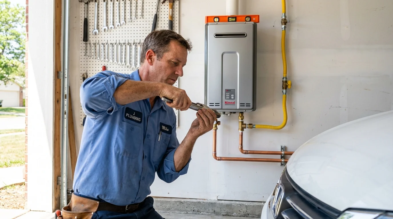 Tankless water heater installation by a Johns Plumbing LLC plumber in Norco