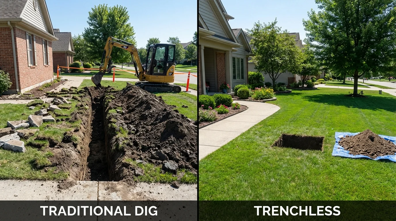 Trenchless sewer repair with minimal yard damage versus traditional excavation in Norco, LA